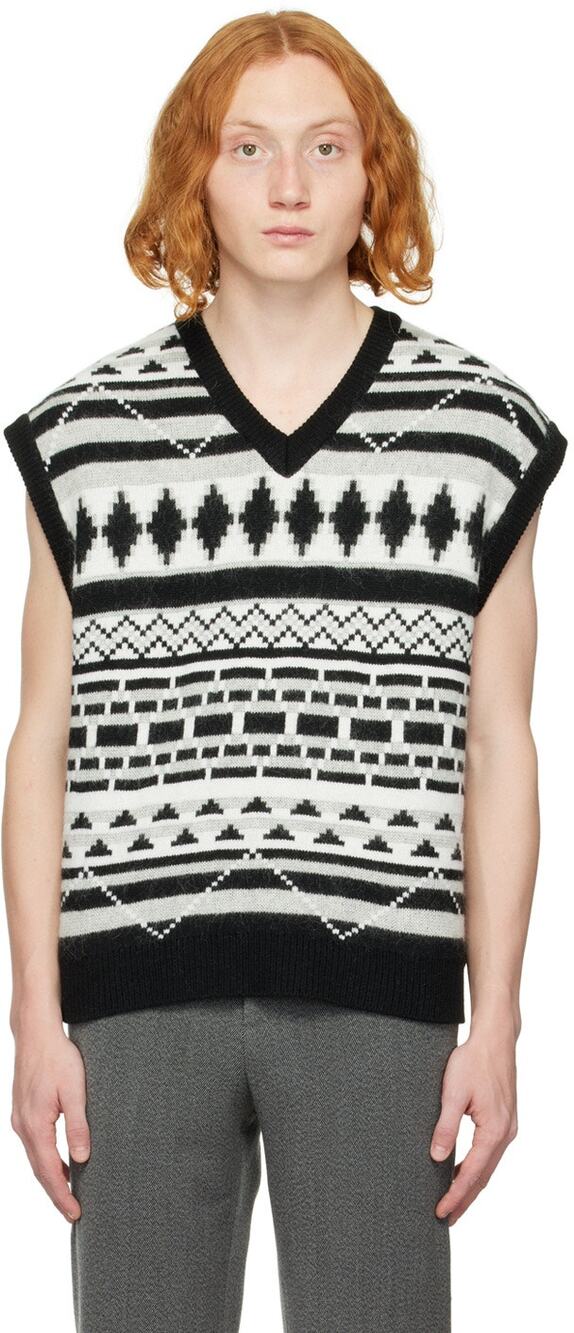 Solid Homme Black and White jacquard vest